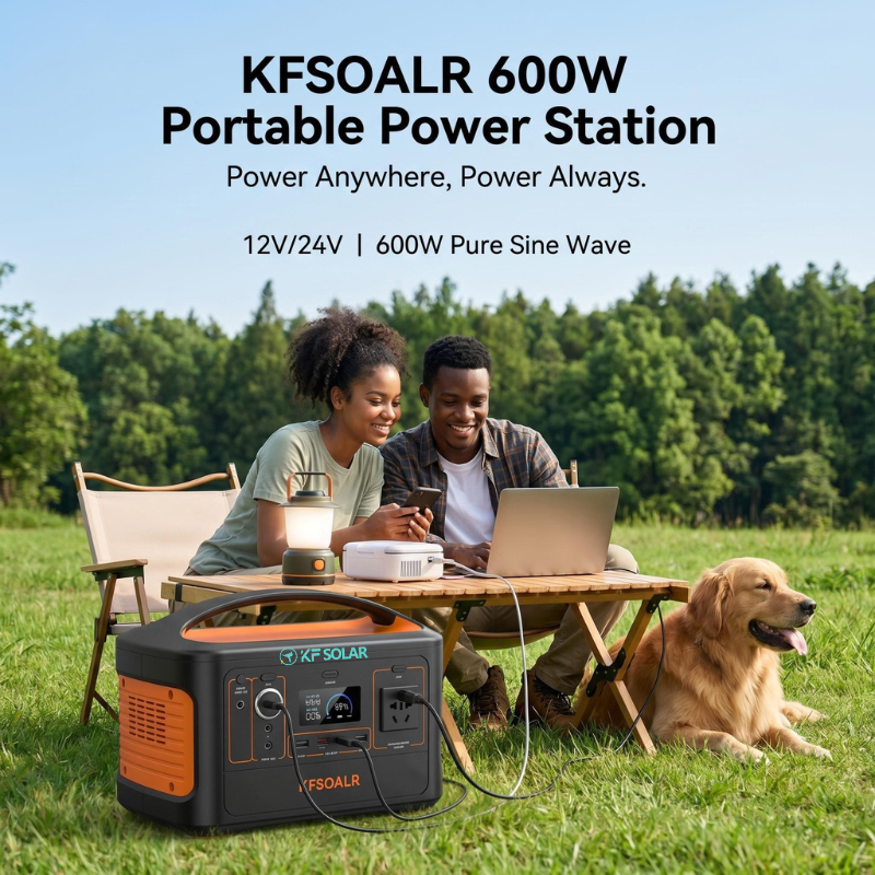 kfsoalr 600w 12v/24v solar panel station controller lithium ion battery backup inverter car rv port us eu compatible pure sine